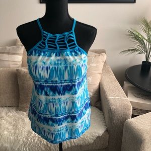 Free Country - Blue and White Swim Top - XL (16)